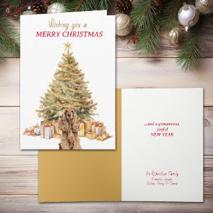 Gold Tree Buff Cocker Spaniel Christmas Holiday Card