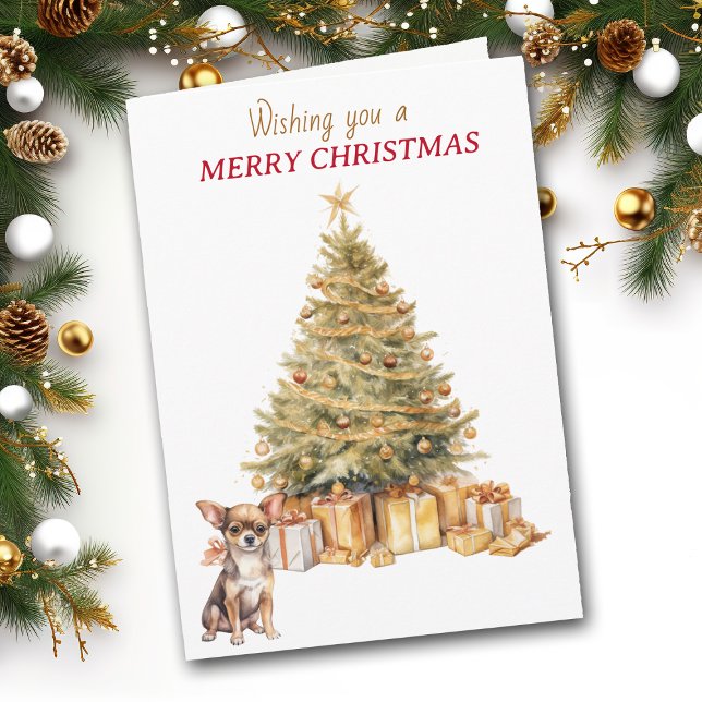 Gold Tree Chihuahua Puppy Dog Christmas Card (Creator Uploaded)
