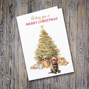 Gold Tree Chocolate Labrador Retriever Puppy Holiday Card