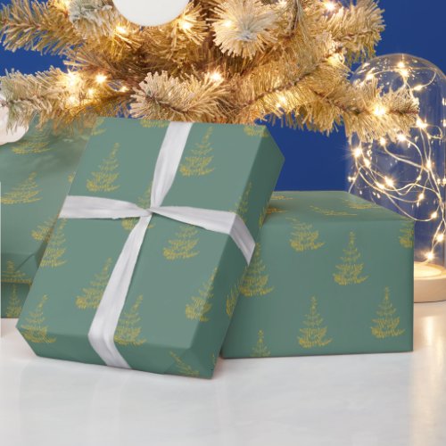  Gold Tree Green Christmas Wrapping Paper