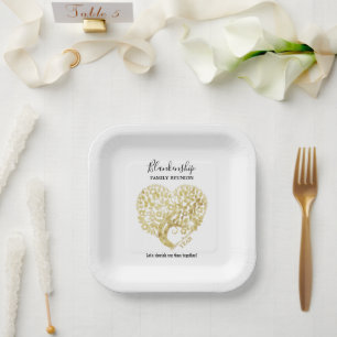 Gold Tree Heart Family Reunion Personalized Paper Plates