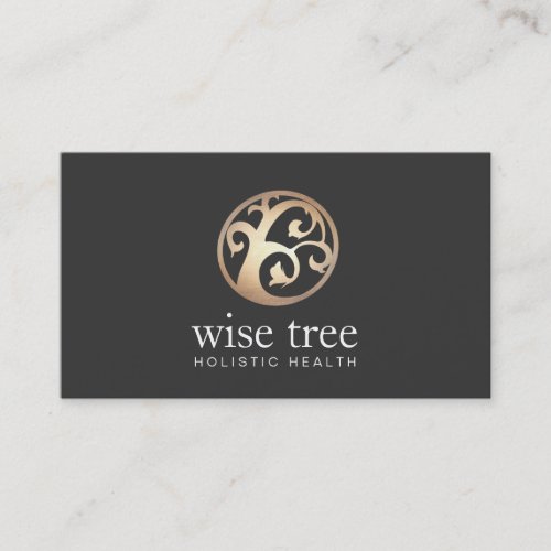 Gold Tree Logo Elegant Alternative Healing Arts Business Card