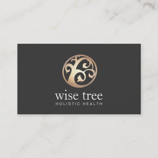 Customizable Gold Tree Logo Elegant Alternative Healing Arts Business Card