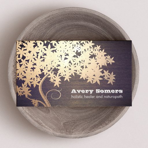 Customizable Gold Tree Holistic Healer Naturopath Wood Look Business Card Template