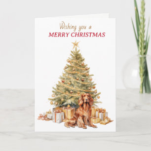 Gold Tree Irish Setter Dog Christmas Holiday Card