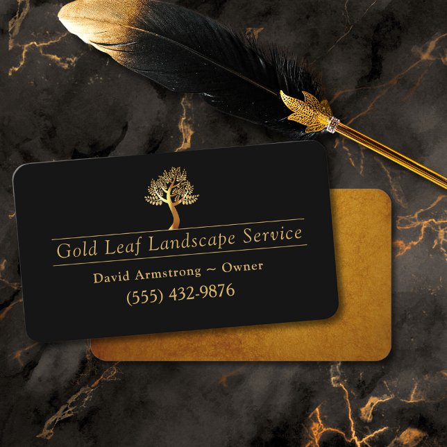 Gold Tree Landscaping Yard Tree Service Business Card (Creator Uploaded)