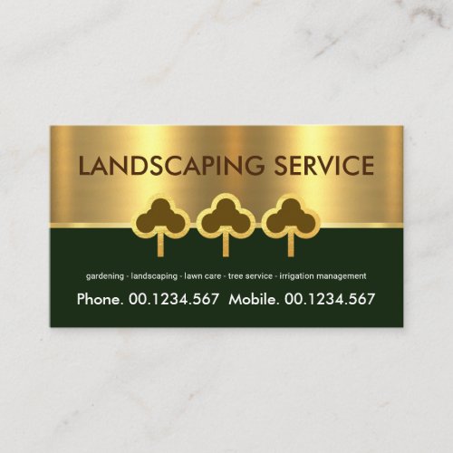 Gold Tree Line Green Lawn Care Business Card