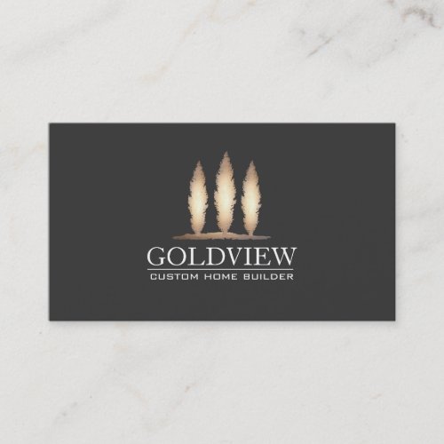 Gold Tree Logo Building Contractor Elegant Black Business Card