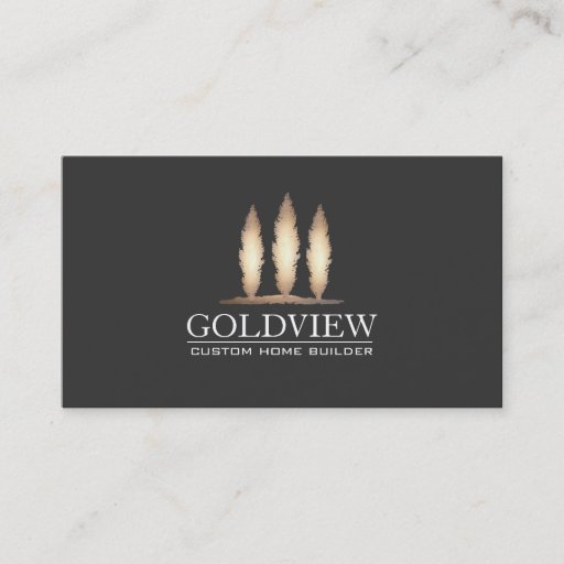 Customizable Gold Trees Logo Building Contractor Elegant Black Business Card