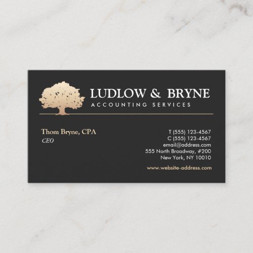 Gold Tree Logo Classic Professional Black Business Card