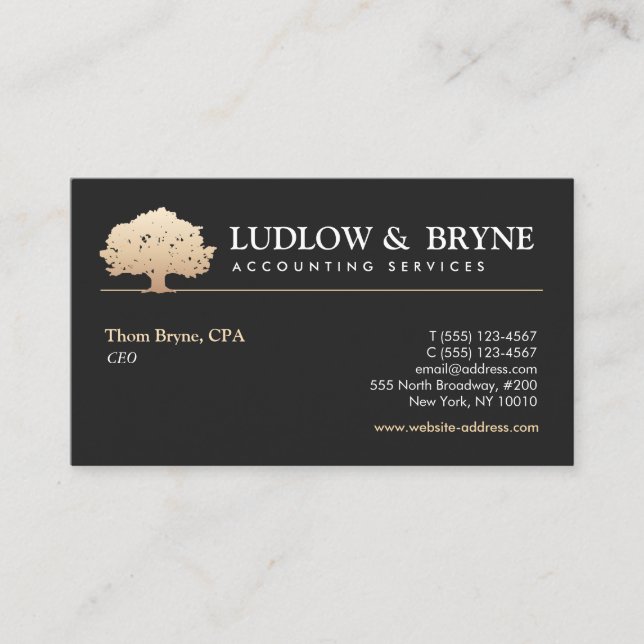 Gold Tree Logo Classic Professional Black Business Card (Front)