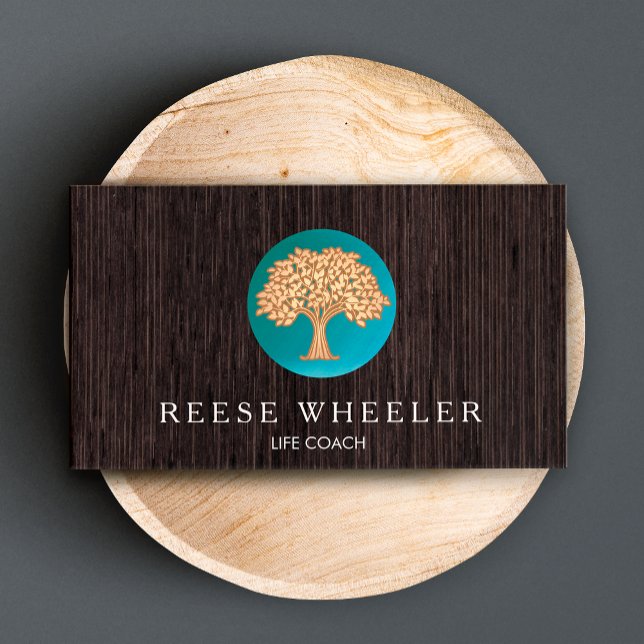 Gold Tree Logo Life Coach and Wellness Counselor Business Card (Creator Uploaded)