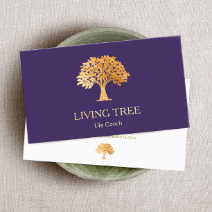 Gold  Tree Logo Life Coach Health and Wellness  Bu Business Card
