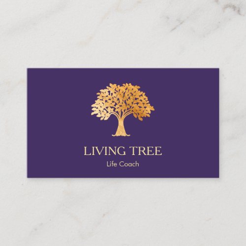 Gold  Tree Logo Life Coach Health and Wellness  Bu Business Card