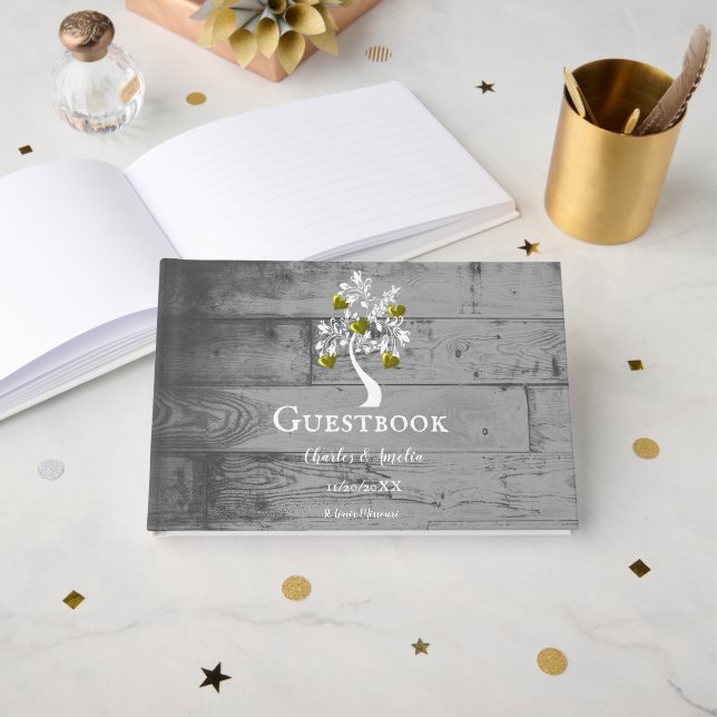 Gold Tree of Hearts Wedding Guestbook (Front Open)