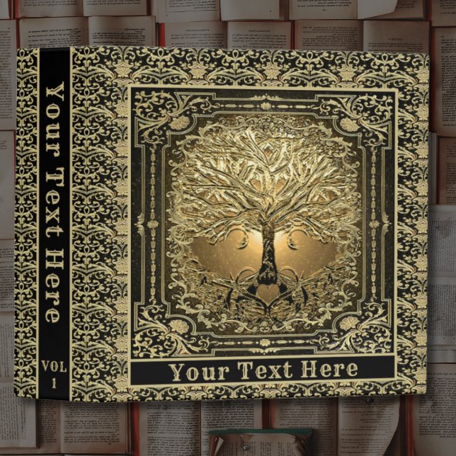 Gold Tree of Life Add Text 3 Ring Binder (Creator Uploaded)