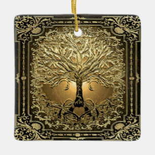 Gold Tree of Life Ancient Rustic Ceramic Ornament