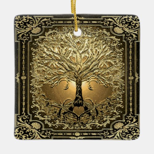 Gold Tree of Life Ancient Rustic Ceramic Ornament