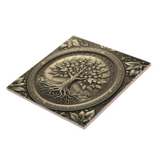 Gold Tree of Life Ancient Rustic Ceramic Tile