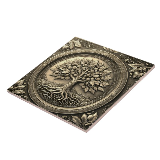 Gold Tree of Life Ancient Rustic Ceramic Tile (Side)