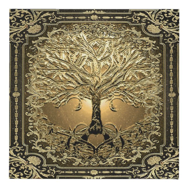 Gold Tree of Life Ancient Rustic  Faux Canvas Print (Front)
