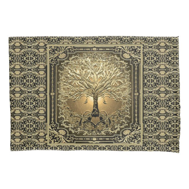 Gold Tree of Life Ancient Rustic Pillow Case (Front)