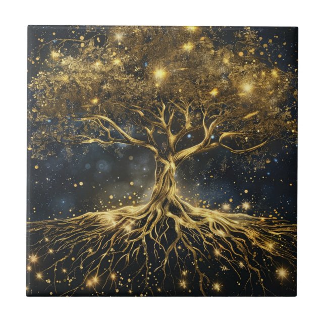 Gold Tree of Life Ancient Vintage Ceramic Tile (Front)