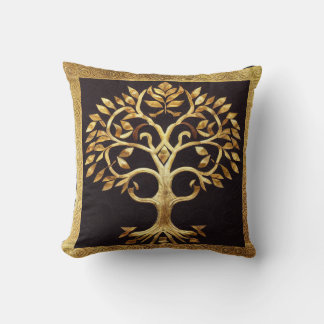 Gold Tree of Life by kedoki Ancient Rustic Throw Pillow