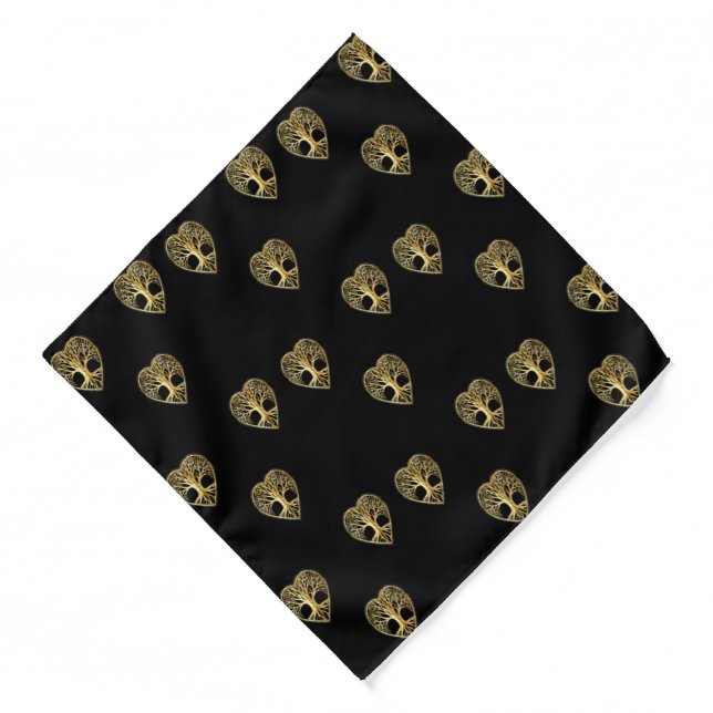 Gold tree of life heart black pattern bandana (Front)