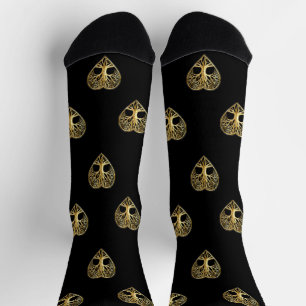 Gold tree of life heart black pattern socks