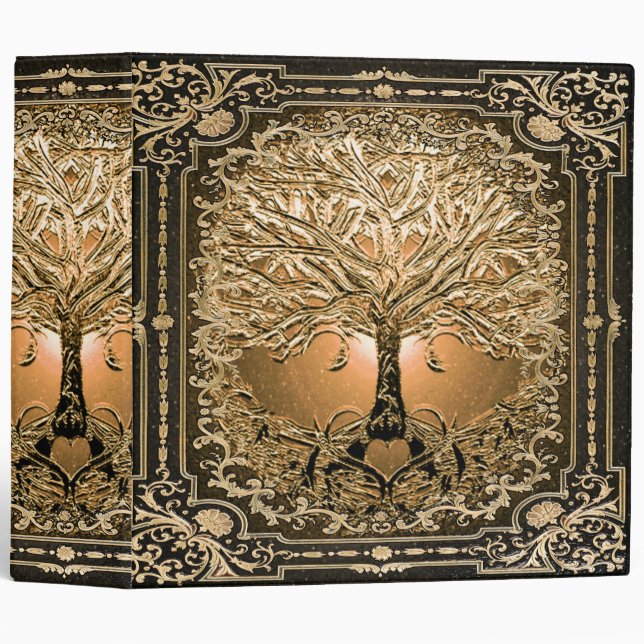 Gold Tree of Life Heart Inner Light 3 Ring Binder (Front/Spine)