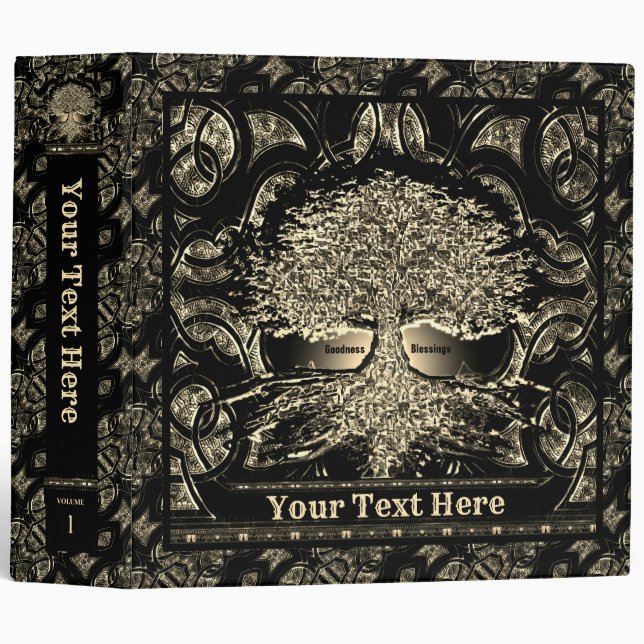 Gold Tree of Life on Ornate Background 3 Ring Binder (Front/Spine)