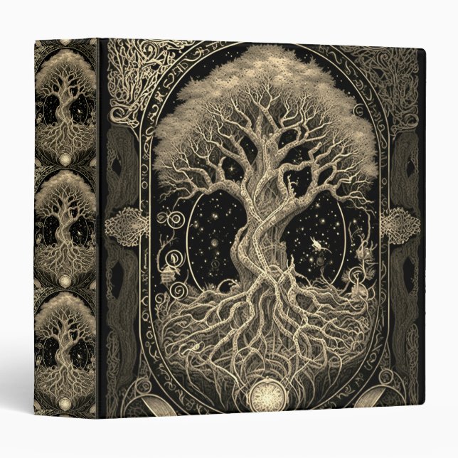 Gold Tree of Life Ornate Ancient Antiqu 3 Ring Binder (Front/Spine)