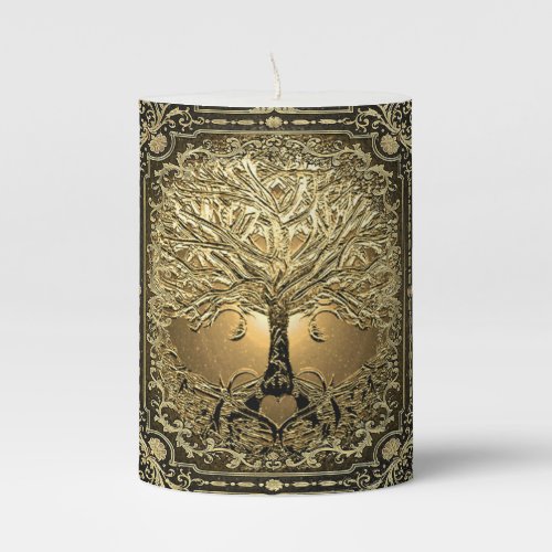 Gold Tree of Life Rustic Vintage  Pillar Candle