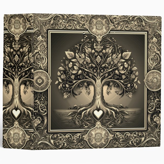 Gold Tree of Life with Heart 3 Ring Binder (Front/Spine)