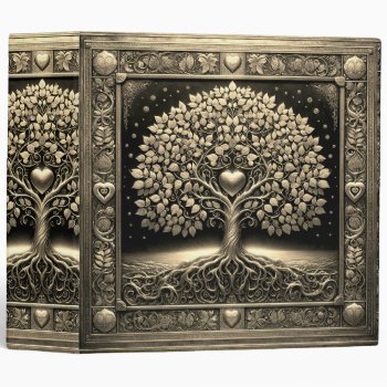 Gold Tree Of Life With Hearts 3 Ring Binder by thetreeoflife at Zazzle