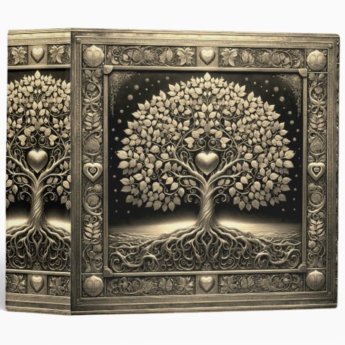 Gold Tree of Life with Hearts 3 Ring Binder