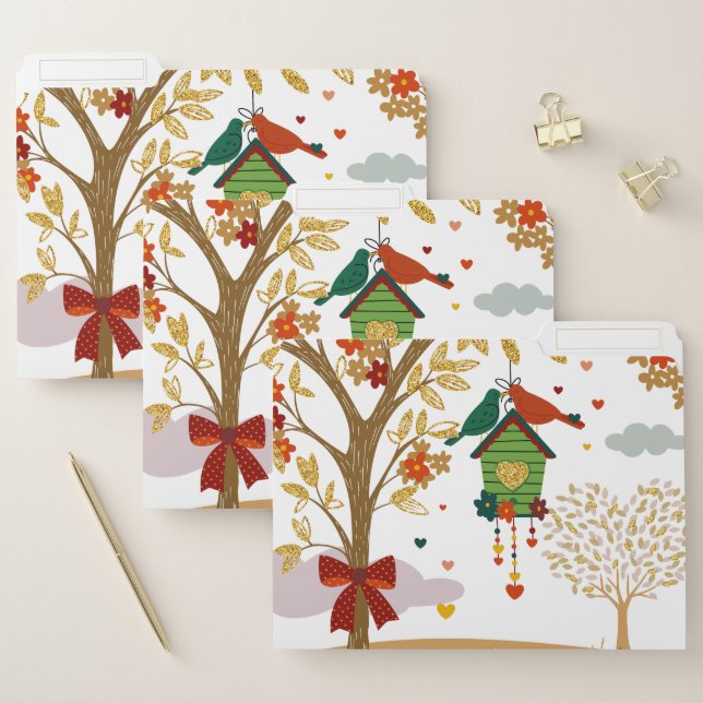 Gold Tree of Love Bird Couple Kissing  File Folder (Set)