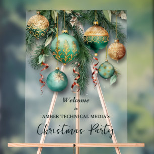 Gold Tree Ornaments Christmas Party Welcome Acrylic Sign
