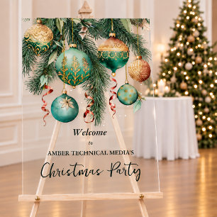 Gold Tree Ornaments Christmas Party Welcome Acrylic Sign