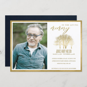 GOLD TREE PHOTO SYMPATHY MEMORIAL SERVICE INVITE
