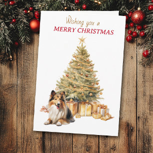 Gold Tree Shetland Sheepdog Christmas Card