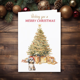 Gold Tree Shih Tzu Dog Christmas Card