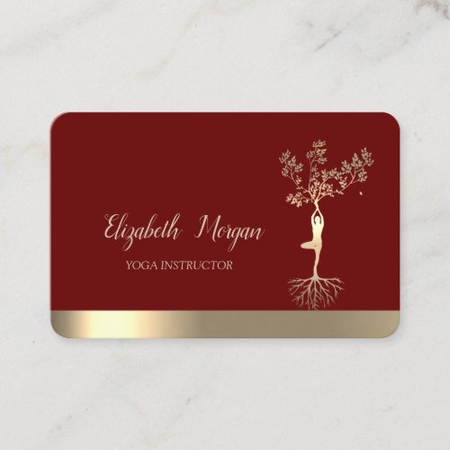 Gold Tree SilhouetteBurgundy Yoga  Business Card