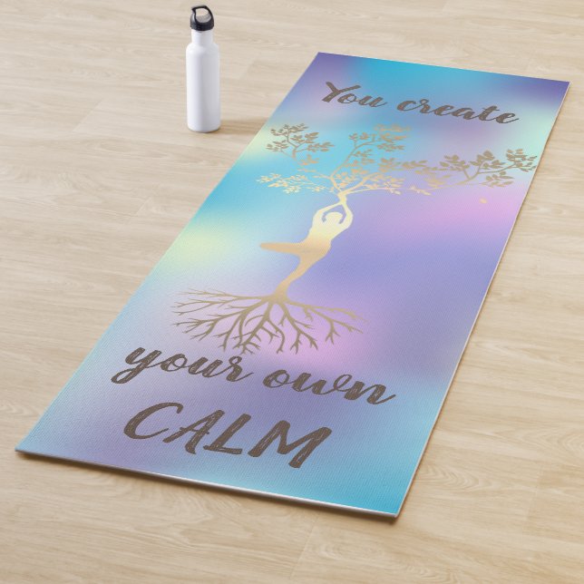 Gold Tree Silhouette,Colorful Holographic Yoga Yoga Mat (In Situ)