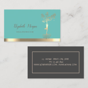 Gold Tree Silhouette,Mint Green Yoga Instructor Business Card