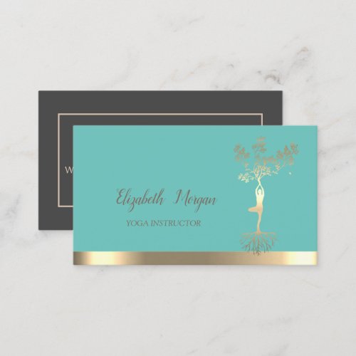 Gold Tree SilhouetteMint Green Yoga Instructor Business Card