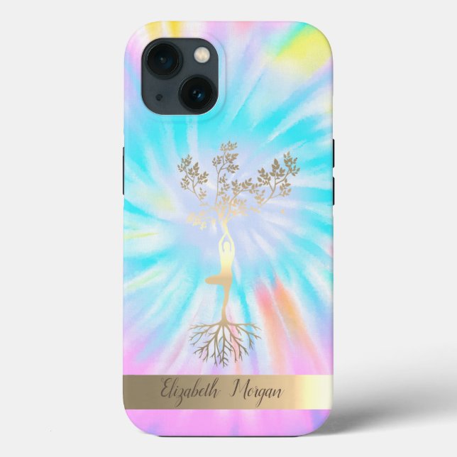 Gold Tree Silhouette,Yoga Instructor Tie Dye  Case-Mate iPhone Case (Back)