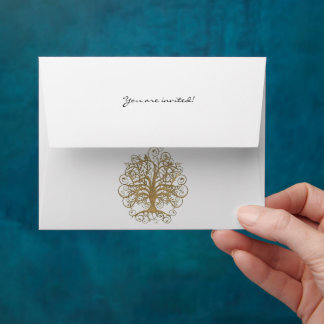 Gold Tree Swirl Wedding RSVP Envelopes