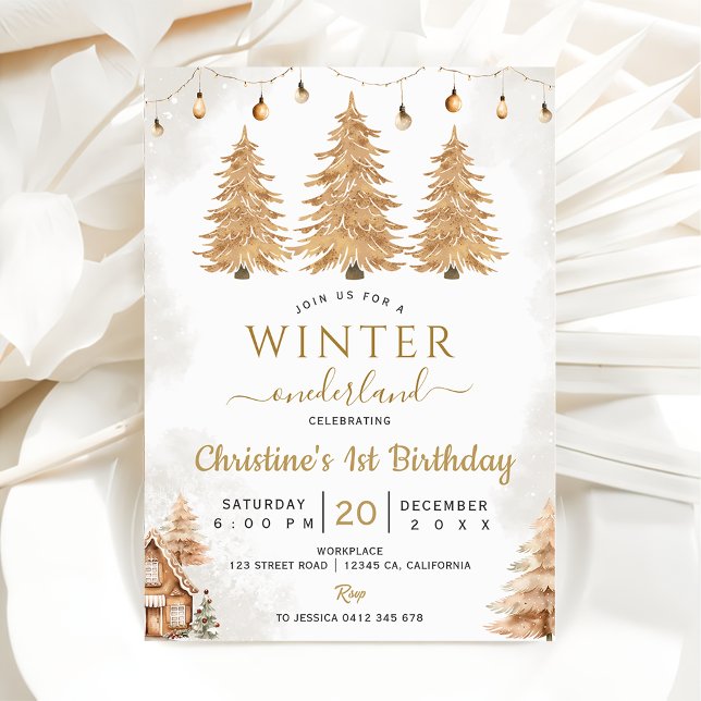Gold Tree Winter Onederland Christmas Birthday  Invitation (Creator Uploaded)